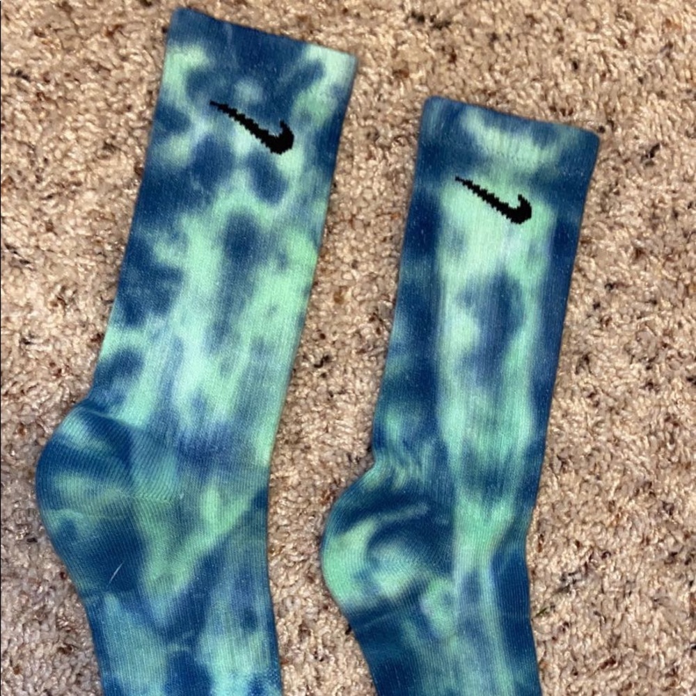 Navy Blue & Green Tie Dyed Nike Socks